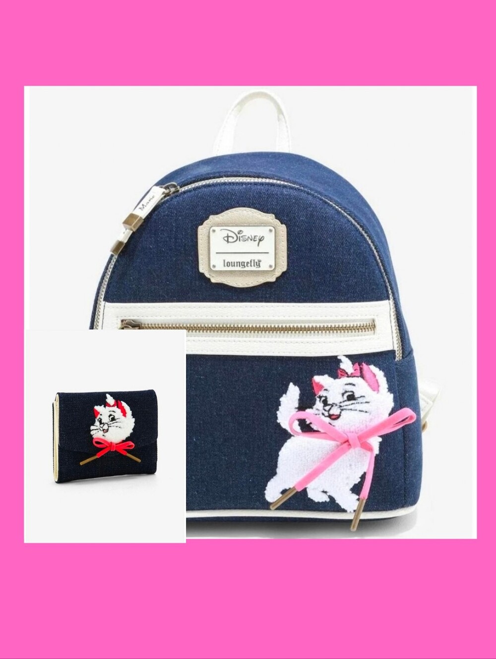 Loungefly Disney Marie Denim Backpack Wallet Set NWT